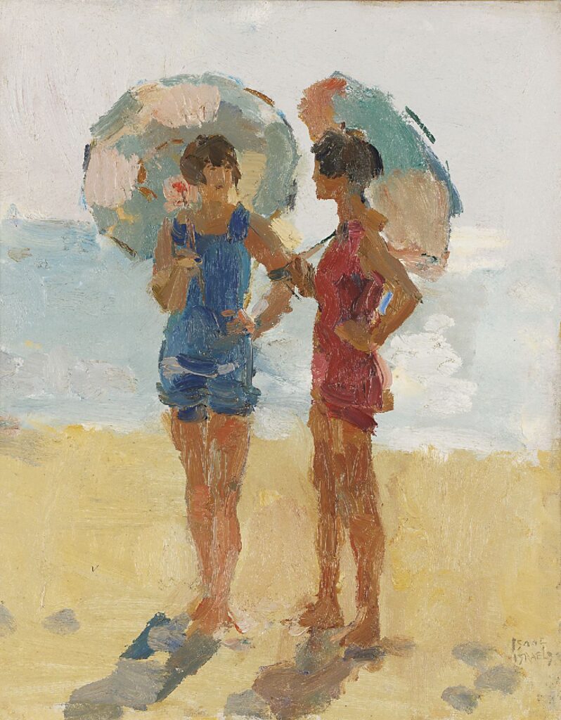 Isaac Israëls - Meisjes met parasol op het strand, Viareggio.