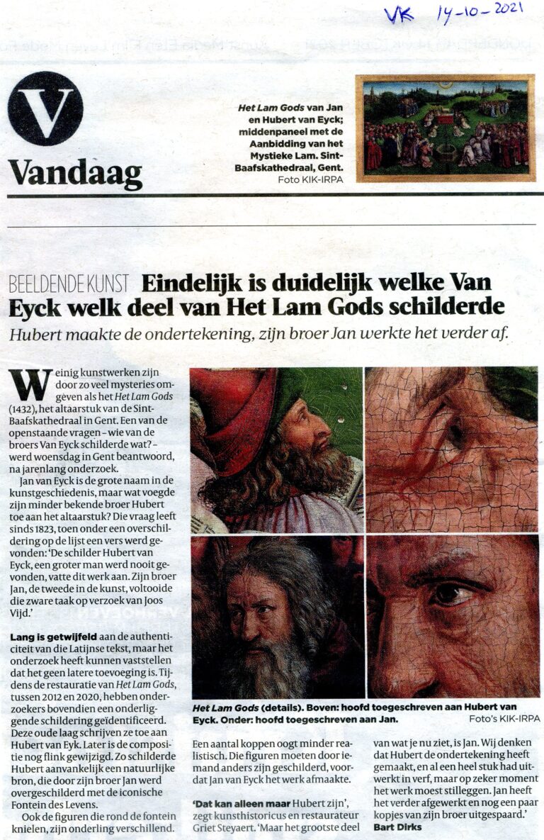 Duidelijkheid welke Van Eyck welk deel schilderde (14-10-2021).