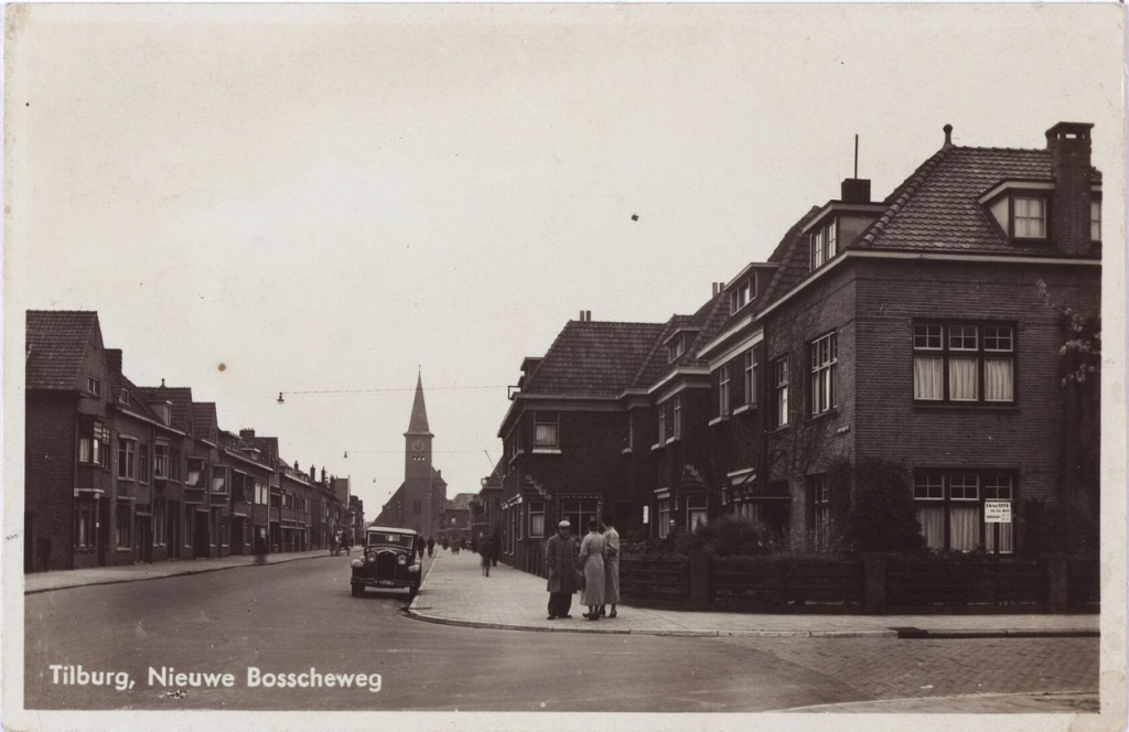1935 Nieuwe Bosscheweg, kruising met de Boerhaavestraat en Sacramentskerk.