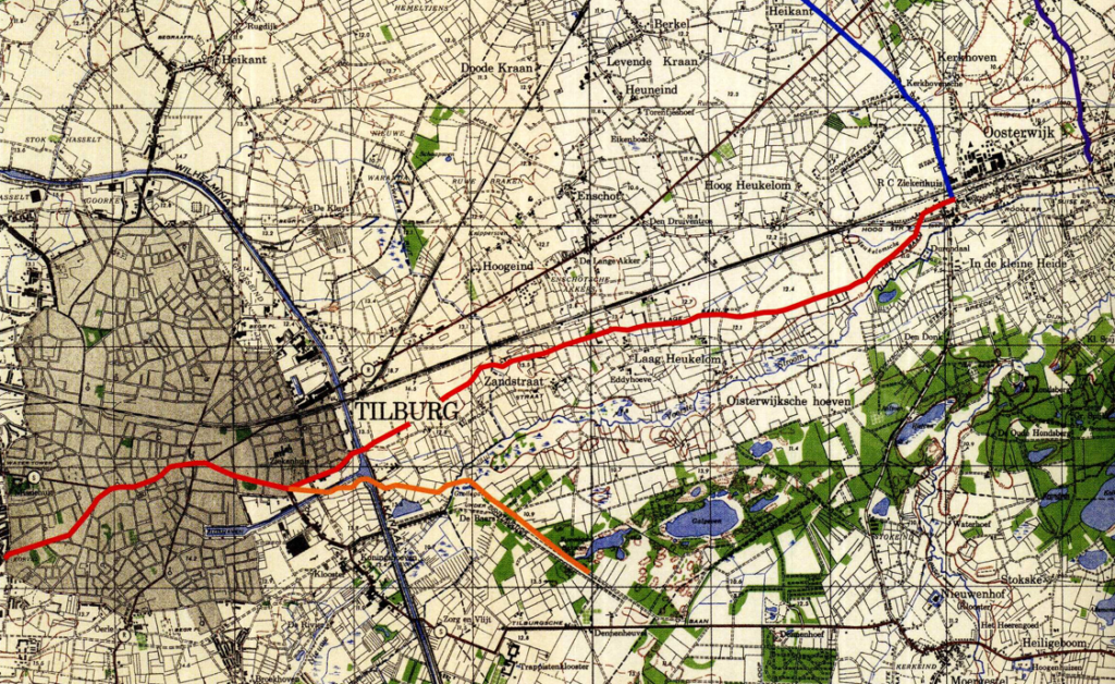 Handelsroutes hoge middeleeuwen (1000-1250) op kaart uit 1944.