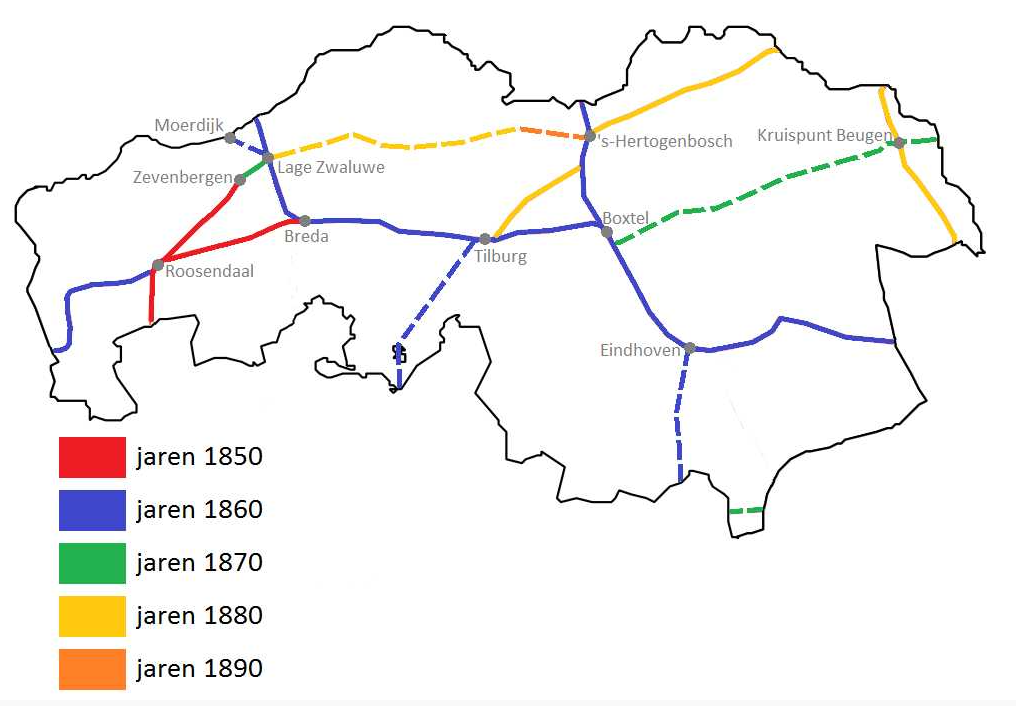 1850-1890 Treinenlijnen Tilburg.