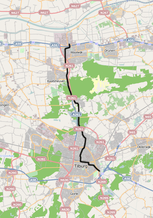 Traject tramlijn Tilburg - Waalwijk (NBSM)