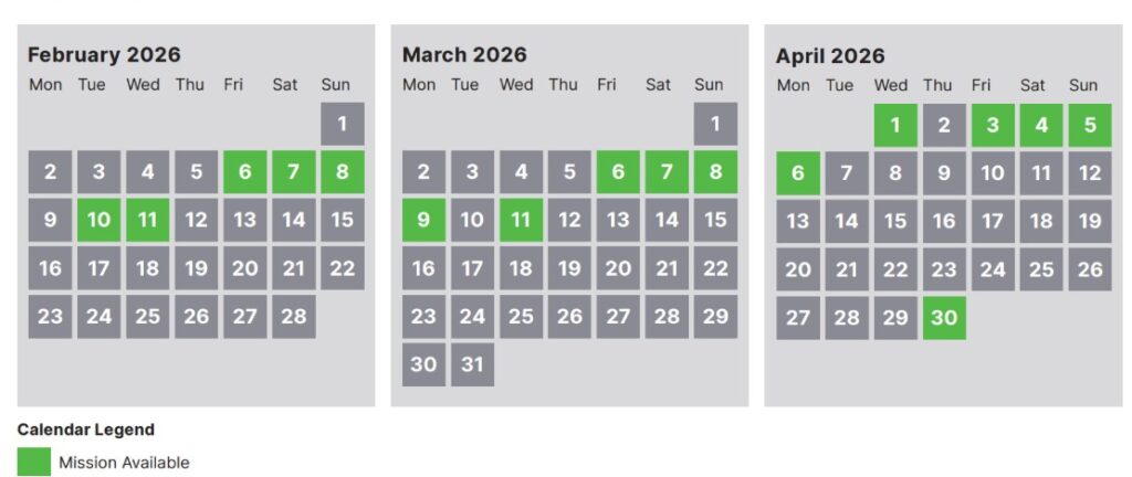 Artemis II Launch Calendar