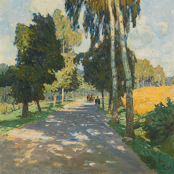 Carl Moll - Met bomen omzoomde weg in Bruntál (1916)