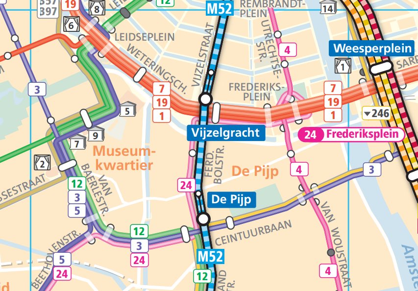 Tram and bus in Amsterdam