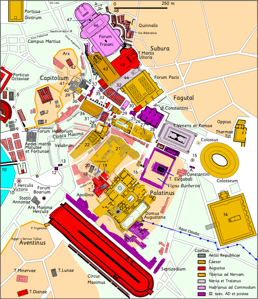 Kaart antieke gebouwen Rome