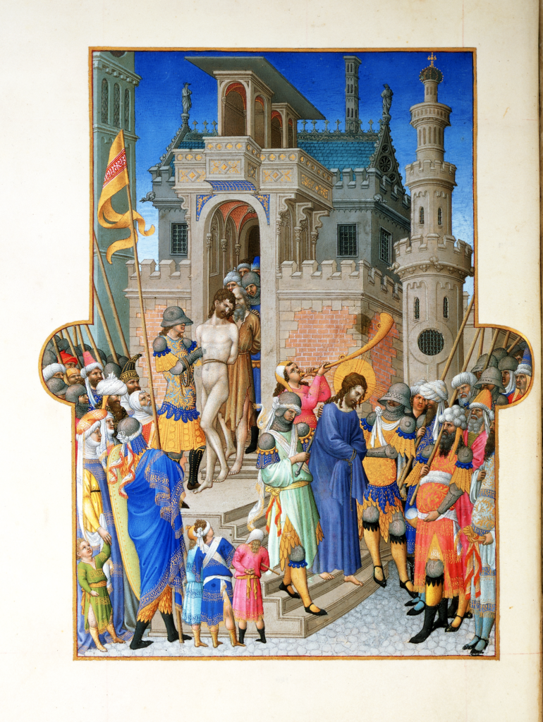 Les Très Riches Heures du Duc de Berry - Christus verlaat het paleis van Pilatus